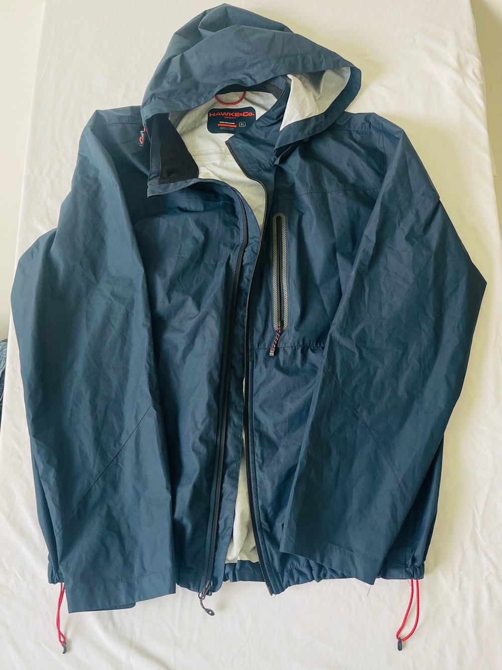 Hawke Co Sport Jacket Men XL Blue Performance Hood Zip Dynamic Fiber Made in USA